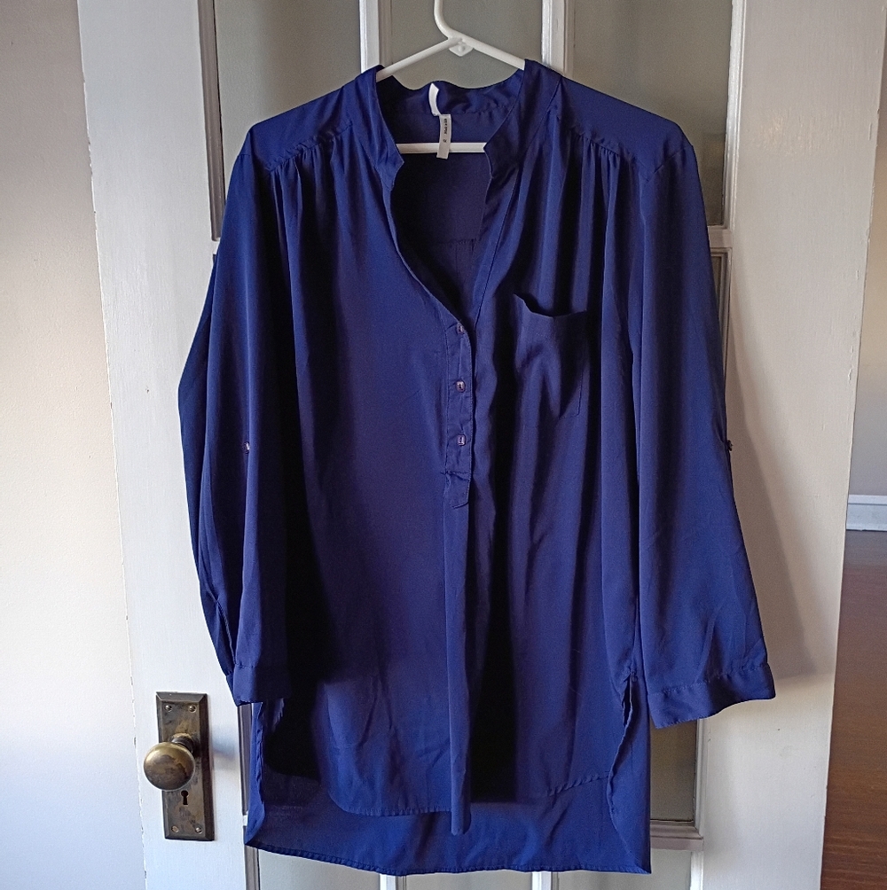 Live 4 Truth Womens Tunic Blouse Navy Blue Roll Tab Sleeve 1X